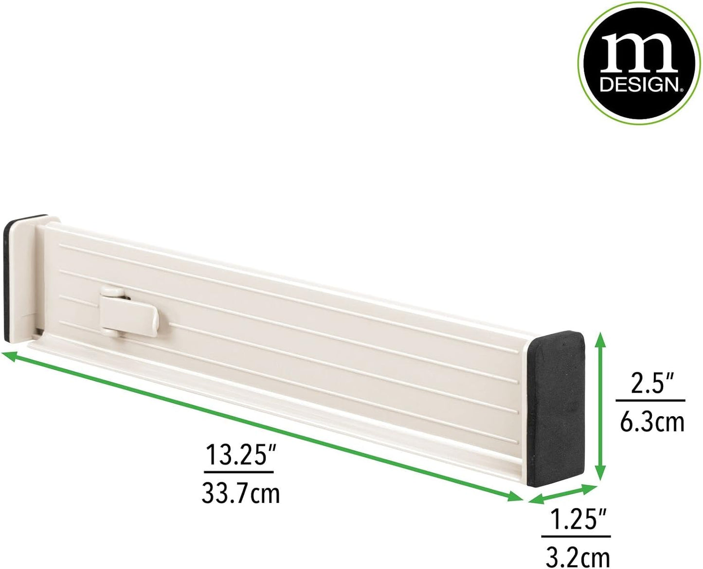 mDesign Expandable Dresser Drawer Divider with Foam Ends, Drawer Divider Locks in Place, Separators for Clothing and Accessories in Closet or Dresser Drawer, Ligne Collection, 4 Pack, White
