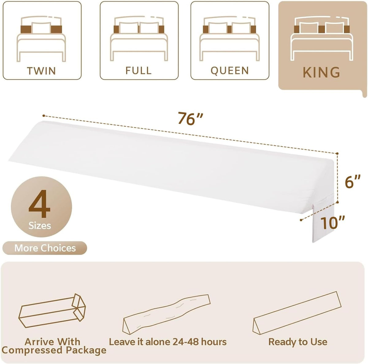 Bedluxe King Bed Wedge Pillow for Headboard, Fill The Gap (0-7")