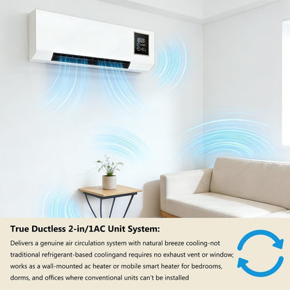 Multifuntional 2 in 1 Wall Mounted Heating System for Bathroom Office Rv Garage, Cooling and Heating Mini Air Conditioner Fan, Quiet 110v Smart Ac Fan Heater Yellow 21.26inx4.92inx7.87in