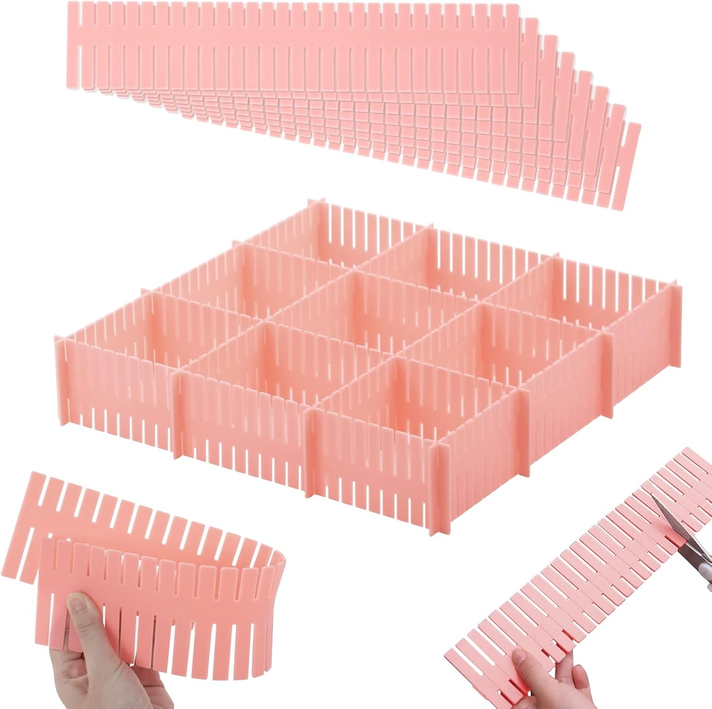 14.5 in White Adjustable Drawer Dividers, TWUTGAYW 8PC DIY Grid Drawer Organizer Dividers, Plastic Organizer Separator for Socks Underwear Makeup Cosmetic Clothes Can Help Tidy Kitchen Bedroom Dresser