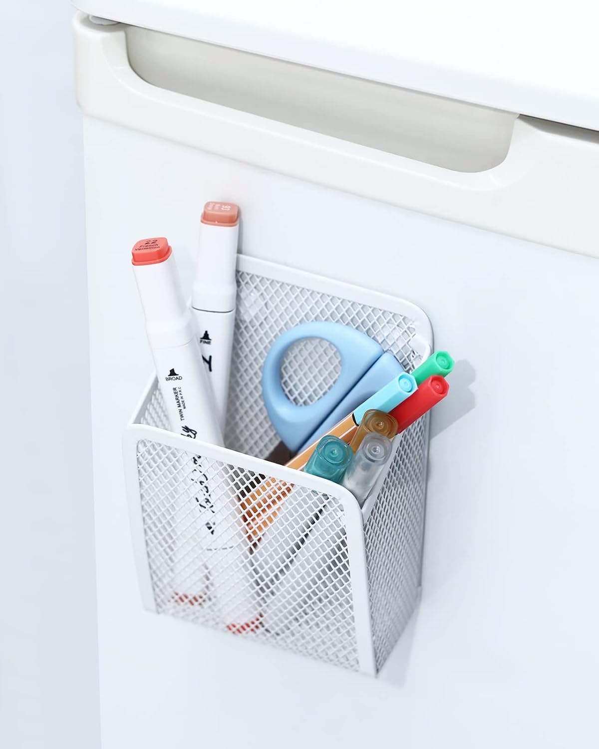 Magnetic Pencil Holder,Mesh Stainless Steel Pen Basket, Metal Writing Utensil Storage Organizer for Whiteboard,Blackboard,Kitchen, Locker, Home, or Office | Metal Writing Utensil Storage Organizer for Whiteboard,Blackboard,Kitchen, Locker, Home, or Office
