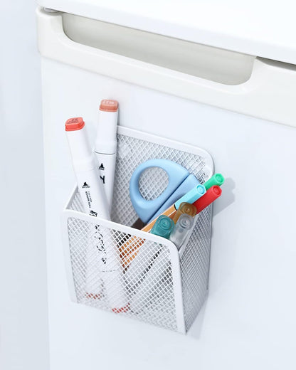 Magnetic Pencil Holder,Mesh Stainless Steel Pen Basket, Metal Writing Utensil Storage Organizer for Whiteboard,Blackboard,Kitchen, Locker, Home, or Office | Metal Writing Utensil Storage Organizer for Whiteboard,Blackboard,Kitchen, Locker, Home, or Office