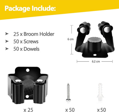 Verdenu 10 Pack Broom Holder Wall Mount, Mop Holder Wall Mounted, Stainless Steel Command Broom Holder with Screws, Garden Tool Rack Wall Mount for Kitchen, Home, Bathroom, Garage Storage, Black