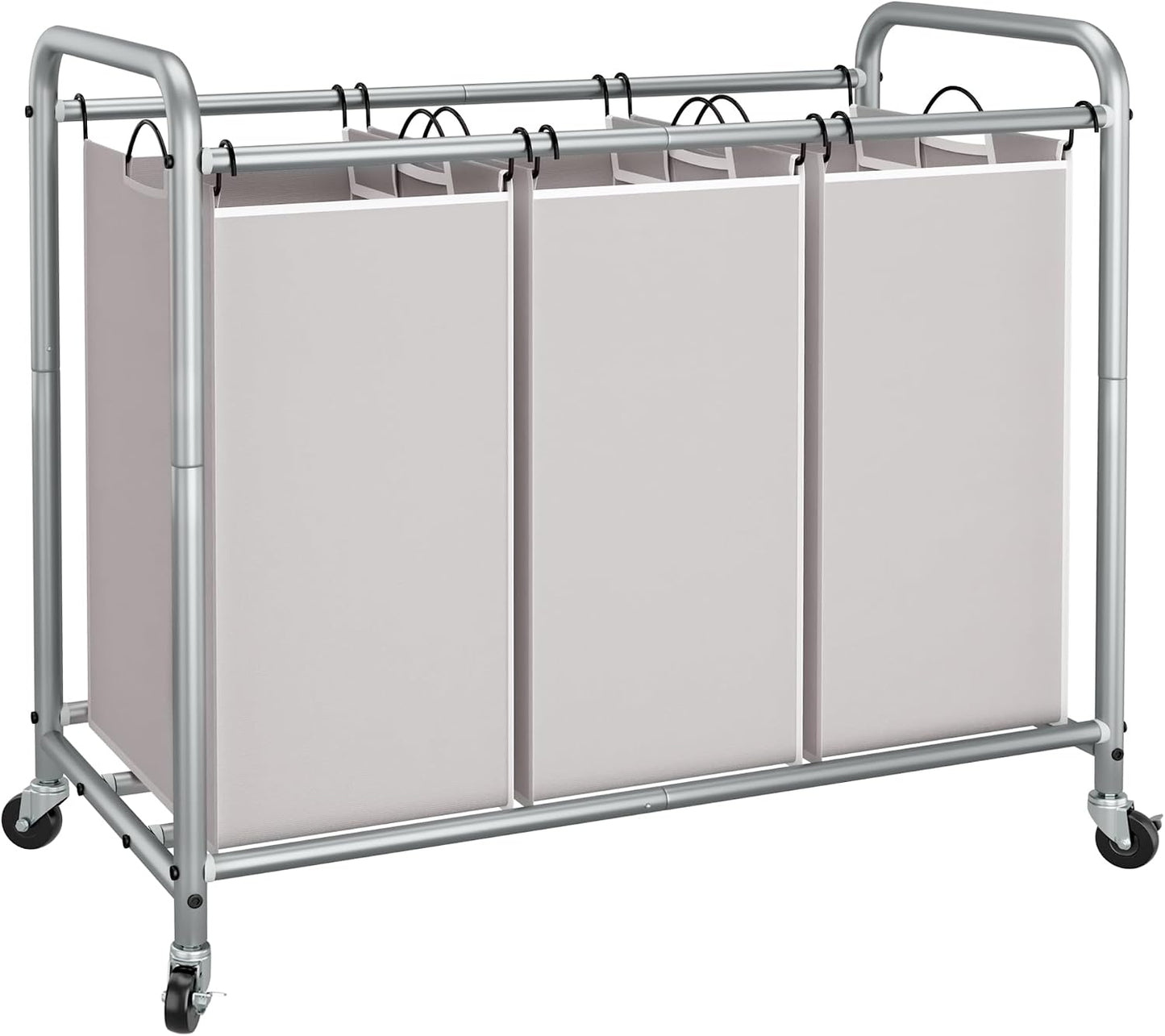 STORAGE MANIAC 3 Section Laundry Sorter, 35.6 Gal (135 L) Laundry Hamper Cart with Heavy Duty Rolling Lockable Wheels and Removable Bags, Clothes Organizer Basket Separator Hamper, Gray