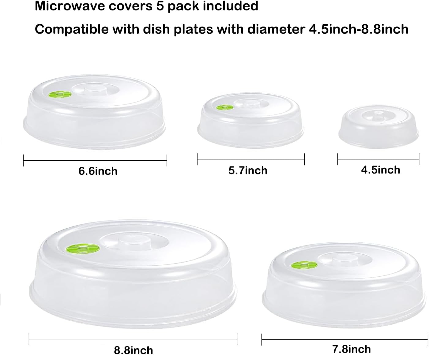 Set of 5 Microwave Plate Covers with Adjustable Steam Vents; Microwave Splatter Covers - Mixed Sizes for Large & Small Food Plates Bowls