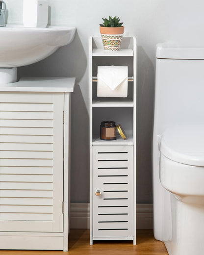AOJEZOR Toilet Paper Holder Stand: Small Space Bathroom Storage for Renters