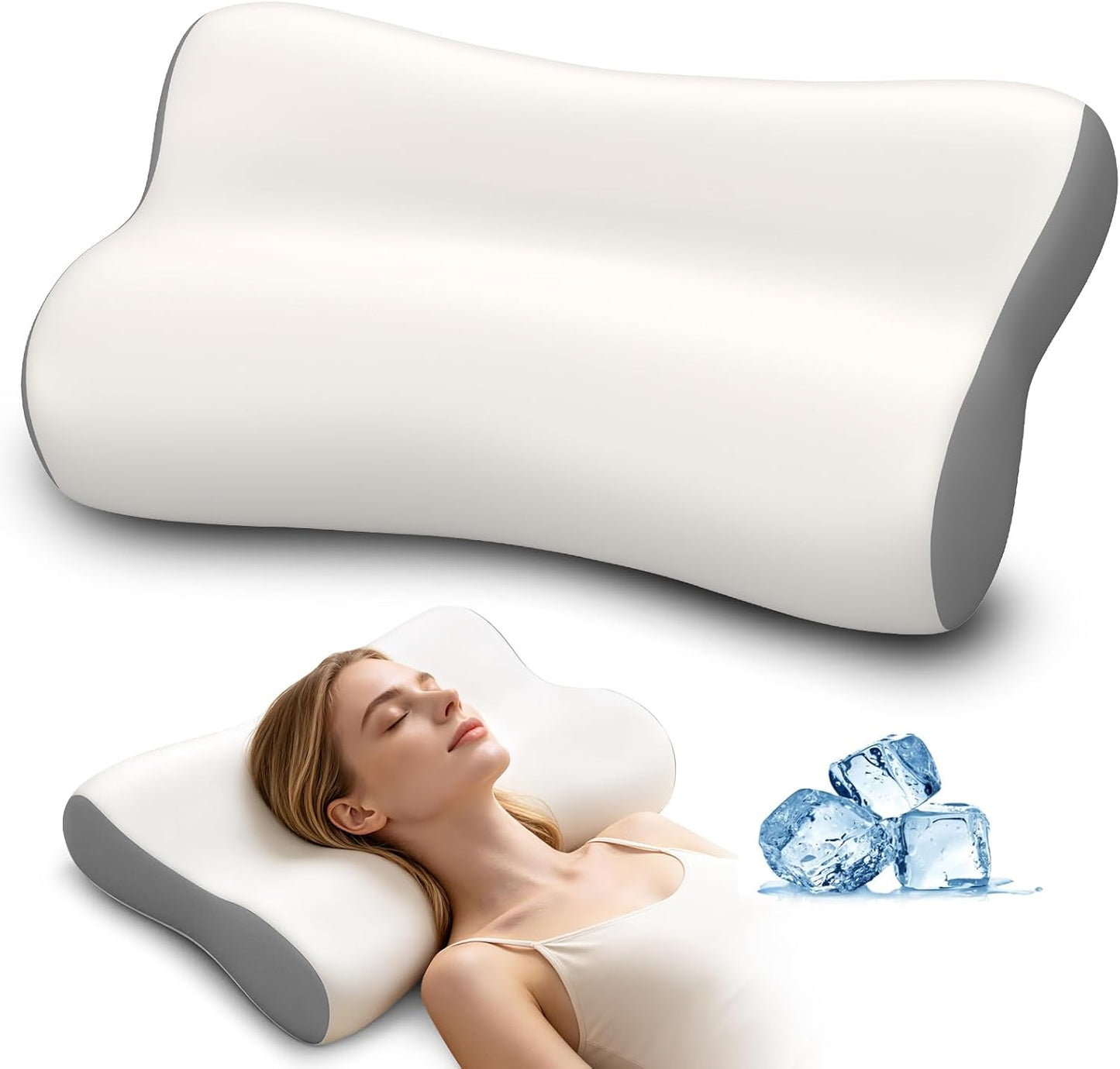 Polovo Cervical Neck Pillow for Pain Relief - Ergonomic Side Sleeper Pillow for Deep Sleep, Contour Memory Foam Pillows for Sleeping Bed Pillow for Side Back Stomach Sleepers(Grey)