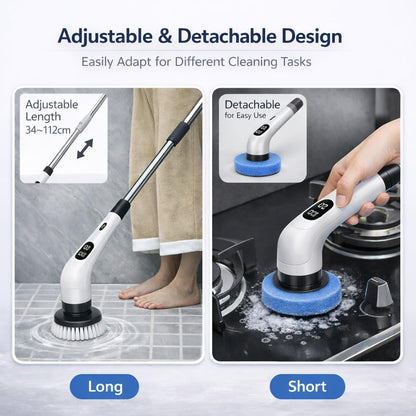 Premium Electric Bathroom Cleaning Brush, Waterproof Cordless Bathroom & Kitchen Cleaning Brush with Adjustable Handle & 9 Replaceable Heads – Powerful Deep Clean Tile, Grout, Tub, Window & Floor