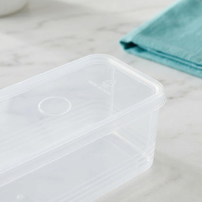 DECHOUS Long Plastic Food Storage Container with Lid for Scallions, Cilantro, Green Onions - Stackable, Airtight Clear Rectangular Food Container for Kitchen Fridge, 12x3.14x3 Inch