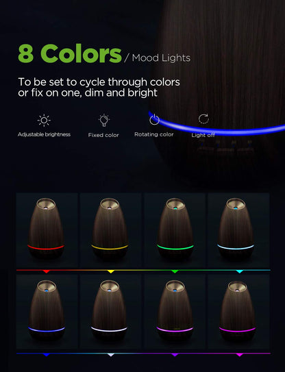 InnoGear 400ml Essential Oil Diffusers for Home Scent Humidifier, Brown | Adjustable Mist, Automatic Shut-Off, Cool Mist Humidifier, Ultrasonic, Large Room, Run up to 10hrs, Waterless Auto Off, Home