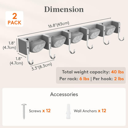 Lifewit Mop and Broom Holder Organizer Wall Mount Non-Slip, 1 Pack, Black | Easy Install One Handed Push Cleaning Tool Hanger with 6 Hooks 5 Slots, Heavy Duty Hanging Utility Rack for Garden, Garage