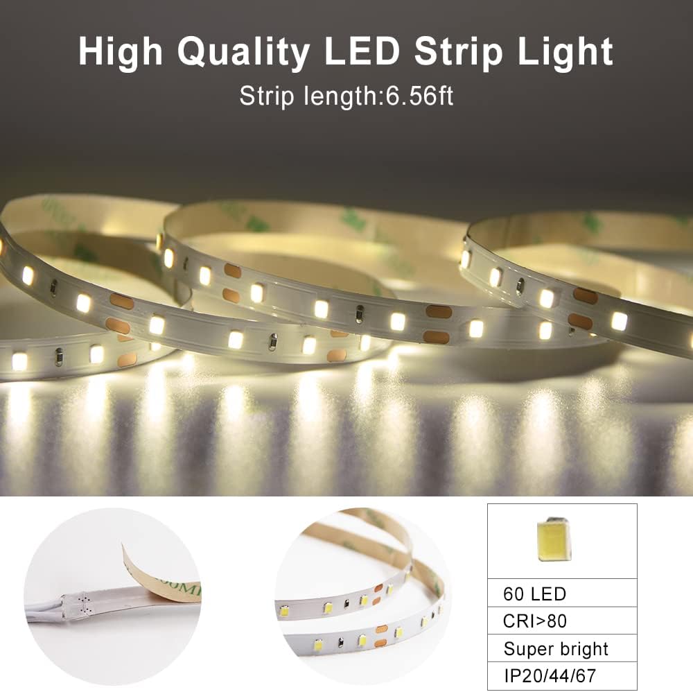 VST 6.56 ft Led Strip Light, Motion Sensor LED Tape Light with Battery Operated for Closet Wardrobe Stair Under Counter Cabinet Bedroom (6500K Cool White)