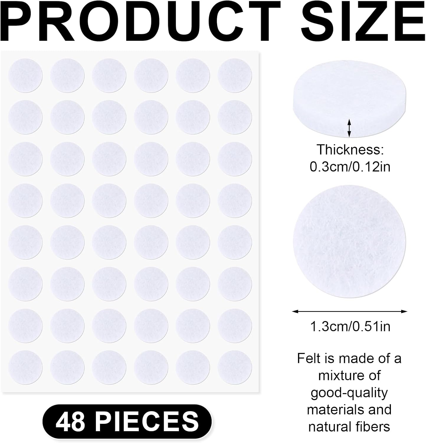 48 Pcs Felt Pads for Cabinet Door, 1/2in White Round Quite Cabinet Pads Bumpers Self Adhesive Felt Furniture Pad for Kitchen Furniture Floor Drawers Table Chair Leg Protector