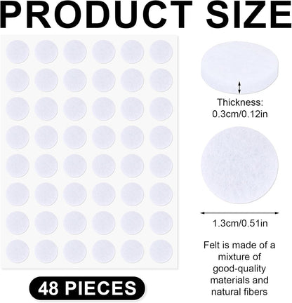 48 Pcs Felt Pads for Cabinet Door, 1/2in White Round Quite Cabinet Pads Bumpers Self Adhesive Felt Furniture Pad for Kitchen Furniture Floor Drawers Table Chair Leg Protector