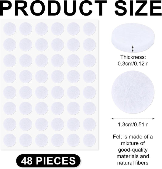 48 Pcs Felt Pads for Cabinet Door, 1/2in White Round Quite Cabinet Pads Bumpers Self Adhesive Felt Furniture Pad for Kitchen Furniture Floor Drawers Table Chair Leg Protector