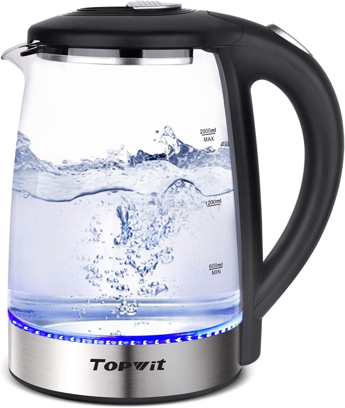 TOPWIT 2.0L Glass Electric Kettle, Hot Water Boiler, BPA-Free | Stainless Steel Bottom & Lid, Fast Boil, Auto Shut-Off & Boil-Dry Protection, No Plastic Odor | for Tea, Coffee, Home, Office
