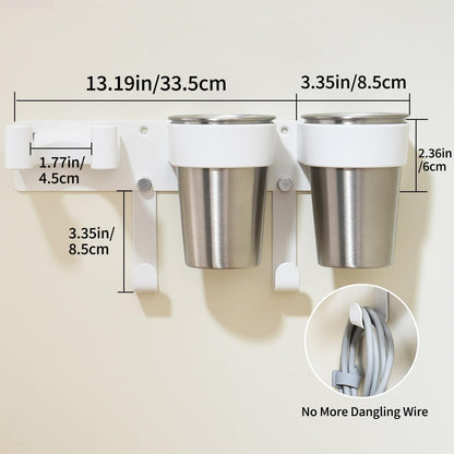Hot Tools Organizer, Hair Tool Organizer Wall Mount Aluminum Alloy, Space-Saving Curling Iron Holder for Vanity & Bathroom with Stainless Steel Cups White CHOCHOYAH