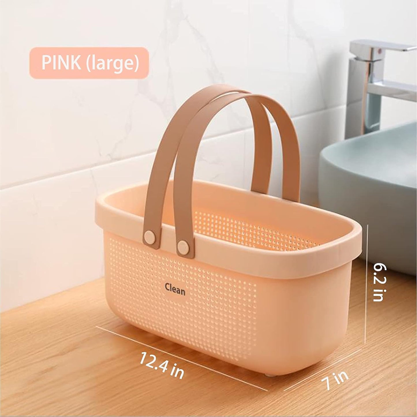 JiatuA Plastic Storage Basket with Handle Portable Shower Caddy Tote Organizer Basket Bin for Bathroom Kitchen Dorm Room Bedroom, Green | Sturdy Drainage Large Capacity Organizer Basket with Silicone Handles for Bathroom Kitchen Bedroom College Dorm