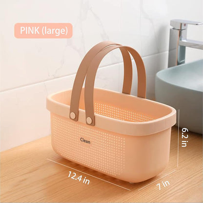 JiatuA Plastic Storage Basket with Handle Portable Shower Caddy Tote Organizer Basket Bin for Bathroom Kitchen Dorm Room Bedroom, Green | Sturdy Drainage Large Capacity Organizer Basket with Silicone Handles for Bathroom Kitchen Bedroom College Dorm