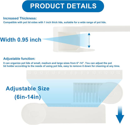 YONGAIJIA 4 Pack Pot Lid Organizer for Cabinet Door, Fits 6-14in Lids Black | Wall-Mount Pan Lid Holder for Inside Cabinet, Adjustable Rack for Pots and Pans, No-Drill Adhesive Kitchen Lid Storage