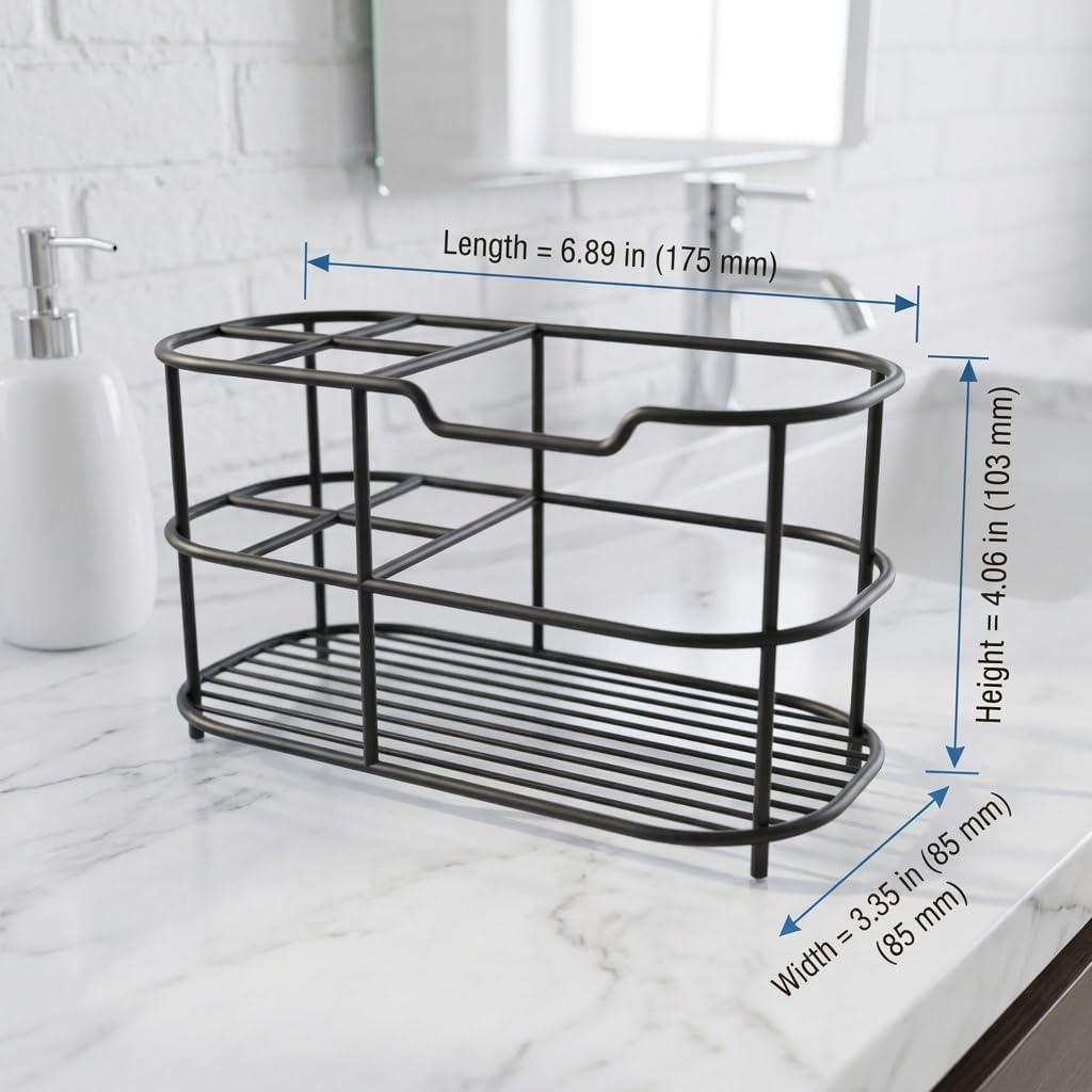 Bathway Toothbrush Holder for Bathroom, 6.9"L x 3.4"W x 4"H, Matte Black, L | Waterproof, Rust-Proof, More Durable, Multifunctional, Large-Capacity, Non-Slip, Anti-Tip, Self-Draining, Stylish Appearance