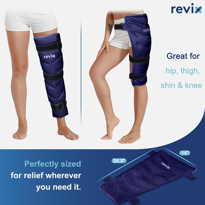 REVIX Large Leg Ice Pack Reusable, Gel Ice Wrap with 3 Straps for Leg, Hip, Thigh, Knee and Shin, Cold Compress Therapy for Post-Workout Recovery, Navy
