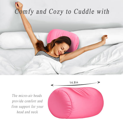 Squishy Microbead Neck Pillow, 7Inch x 12Inch Soft Travel Body Bed Pillow Bean Pillow for Kids Adult Chair Sleeping Car Seat, Fun Dormroom (Sky Blue)