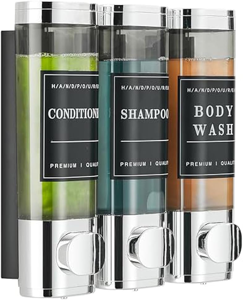 Cabo Deseado Shower Soap Dispenser Wall Mounted No Drill Shampoo Dispenser for Shower Wall Shampoo and Conditioner Dispenser Bathroom Hotel 3 * 350ml Gungray with Labels