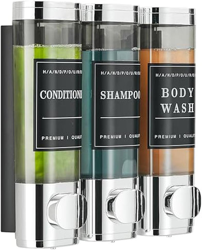 Cabo Deseado Shower Soap Dispenser Wall Mounted No Drill Shampoo Dispenser for Shower Wall Shampoo and Conditioner Dispenser Bathroom Hotel 3 * 350ml Gungray with Labels
