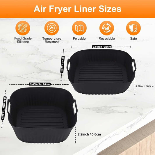 Silicone Air Fryer Liners for Ninja Crispi Pro AS101CY, 6QT & 2.5QT Reusable 6-in-1 Glass Air Fryer Container Inserts, Rectangular Non-Stick Basket Mat Accessories, Dishwasher Safe, 2‑Pack (1L+1S)