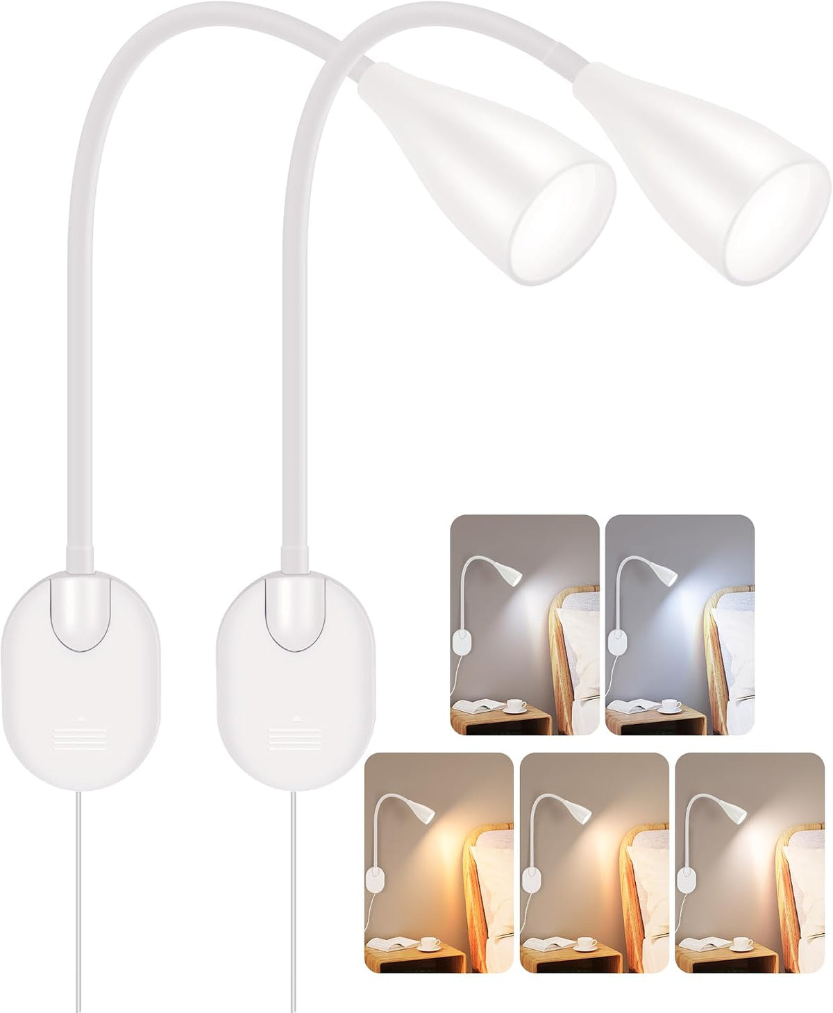 LiFMIRA Wall-Mounted LED Bedside Reading Light USB Charging Port White