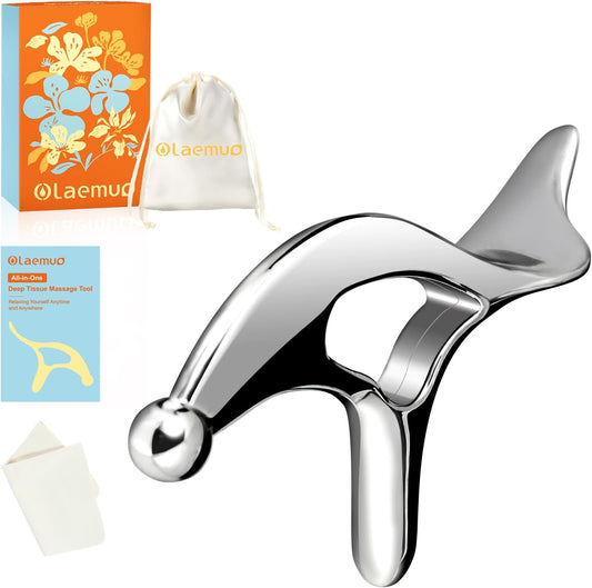 Pressure Point Massage Tool for Deep Tissue - Metal Gua Sha Tools | Metal Muscle Scraper | Thumb Saver | Acupressure Tool for Trigger Point & Pain Relief, Travel Pouch