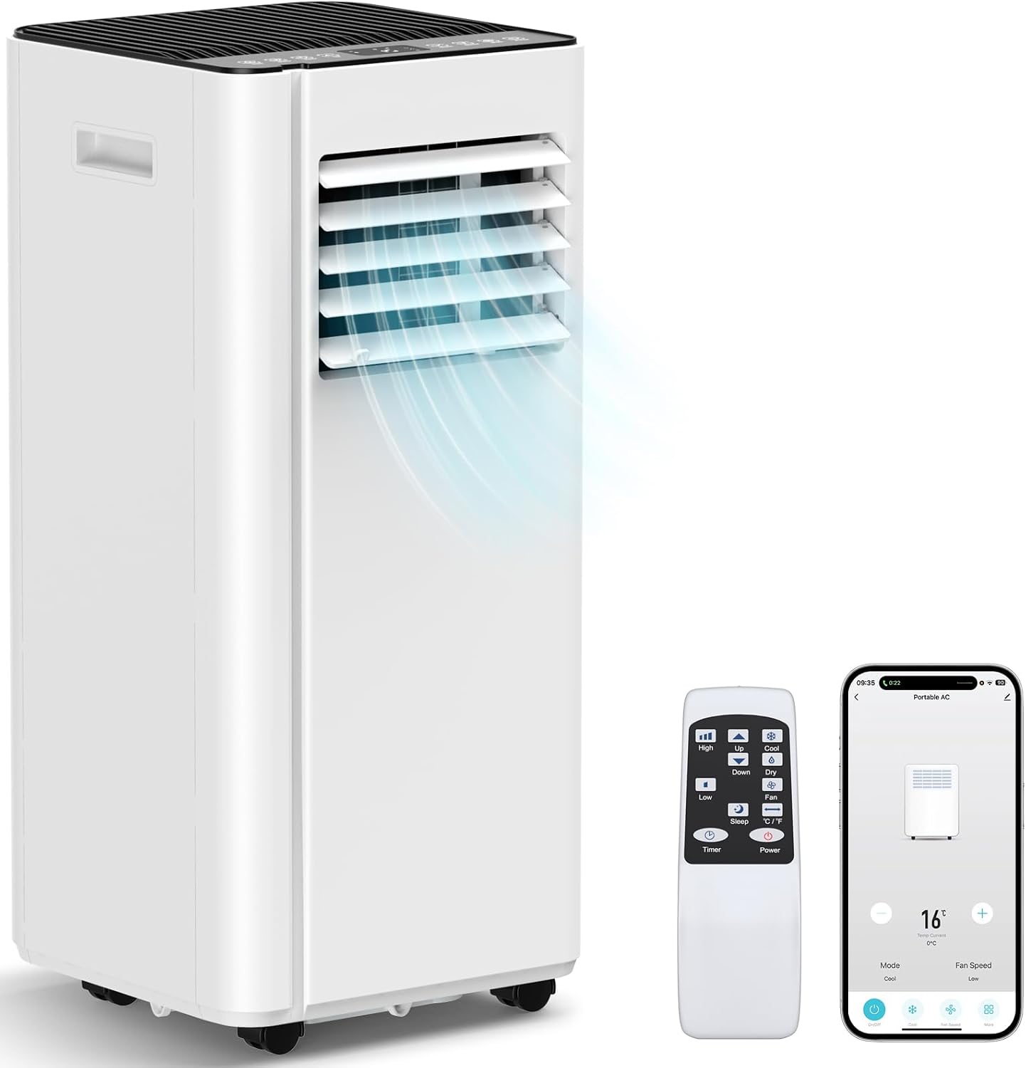 16000 BTU Portable Air Conditioners with WiFi APP | 5-in-1 Fast Cooling for 850 Sq.Ft, Dehumidifier, Fan, 24H Timer, Quiet 40dB Sleep Mode for Home - Included window kit