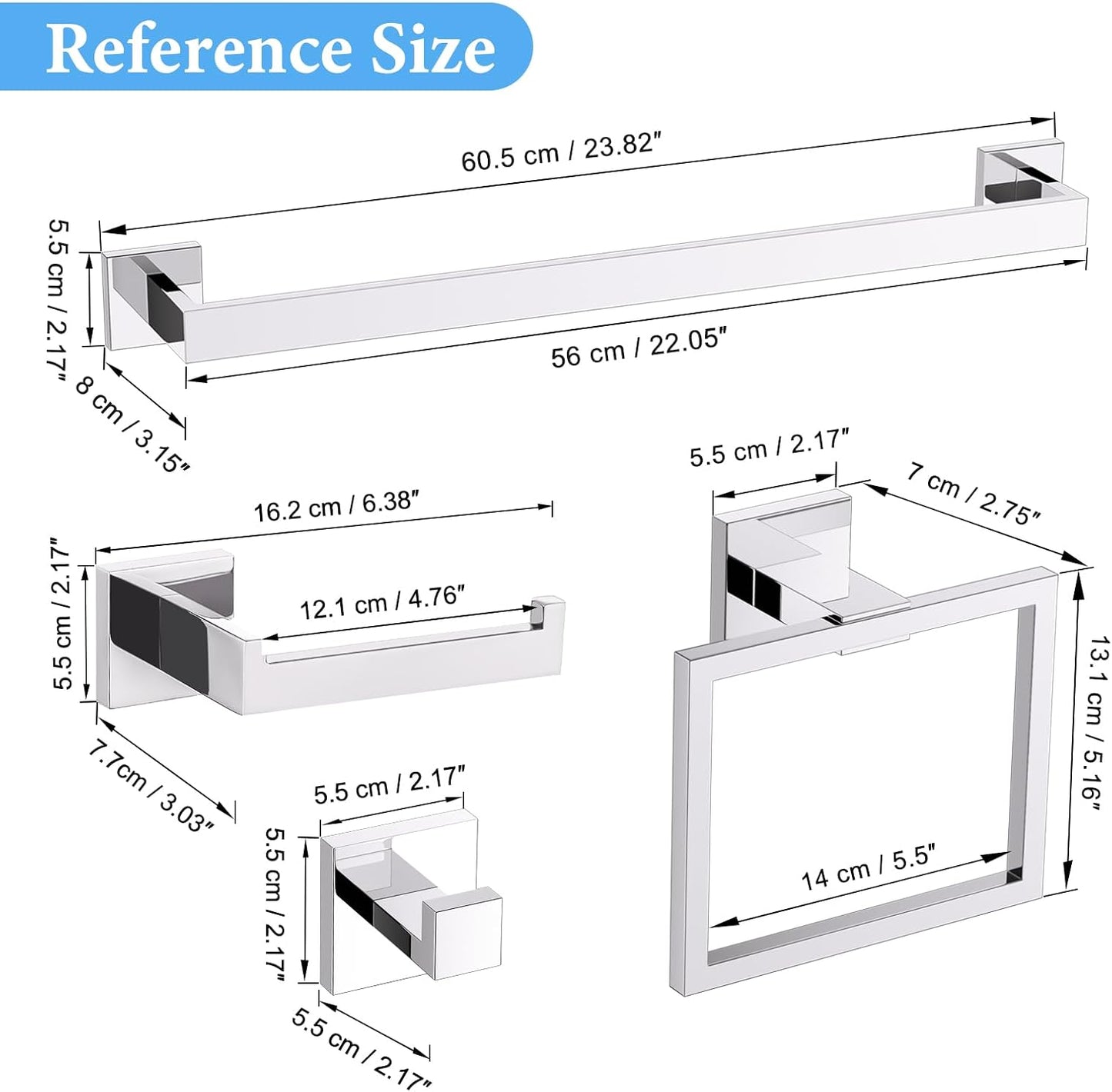 TURS Bathroom Hardware Set Black 4-Piece Towel Bar Set Include 24 Inch Towel Bar Hand Towel Holder Towel Hook Toilet Paper Holder with Shelf Wall Mounted Stainless Steel Bathroom Accessories Set