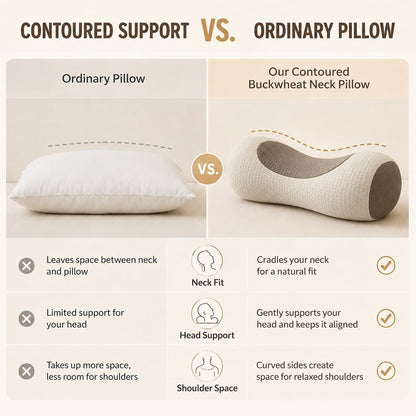 Buckwheat Neck Roll Pillow, Adjustable Cervical Pillow for Neck Pain Relief | natural hull fill, customizable loft, firm support, side and back sleepers, washable cover, lower back use