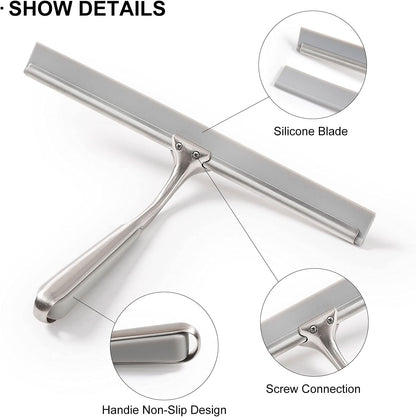 Shower Squeegee for Glass Doors, Squeegee for Shower Glass Door, Window and Car Glass, Mirrors - All-Purpose Stainless Steel Squeegee, 10 Inches and Black