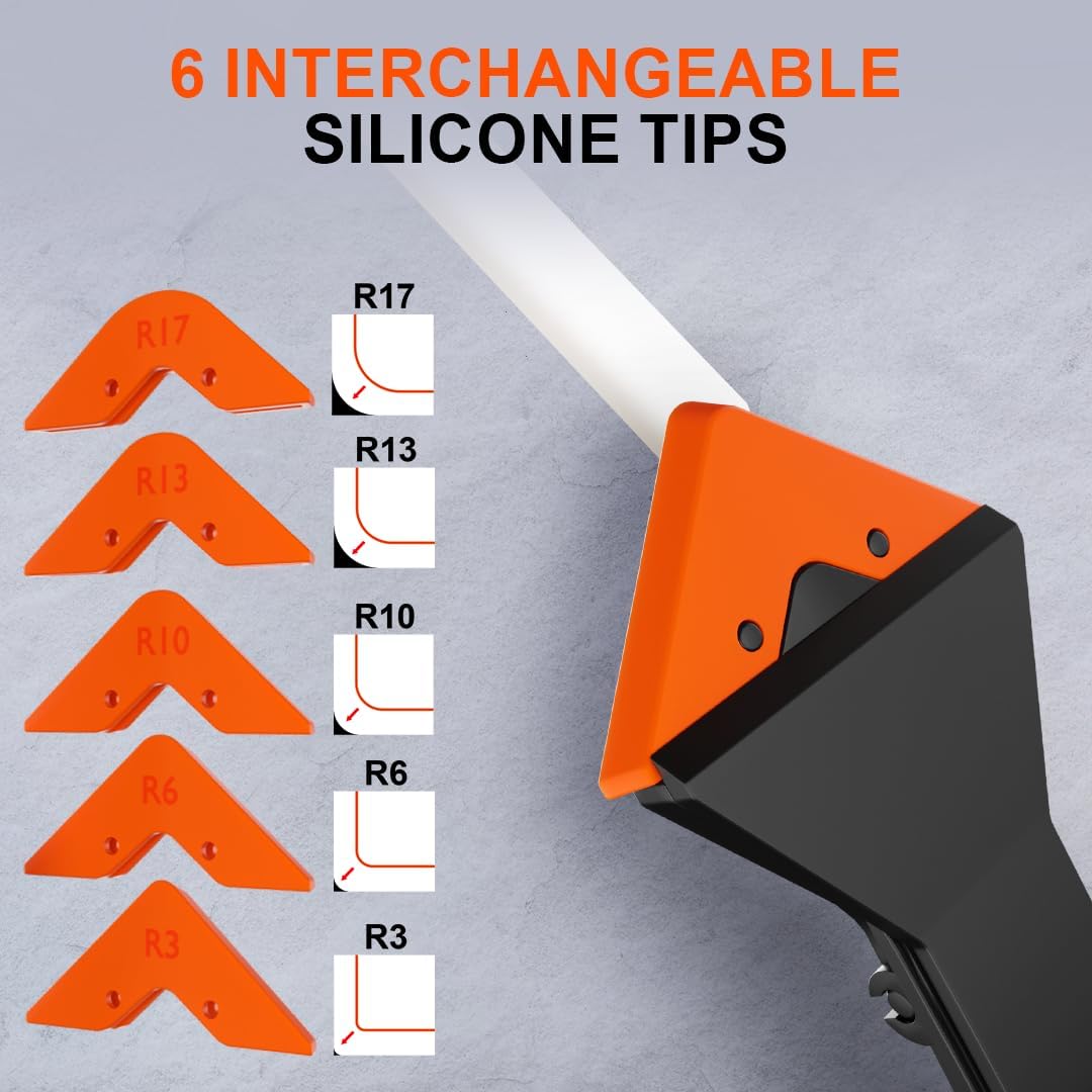 3 in 1 Caulking Tool with 6 Silicone Tips – Sealant Finishing & Caulk Remover, Stainless Steel Head, Mastic Remover & Angle Scraper for Bathroom, Kitchen, Floor, Window, Sink | 3-in-1 design: smooths, removes and scrapes in one tool