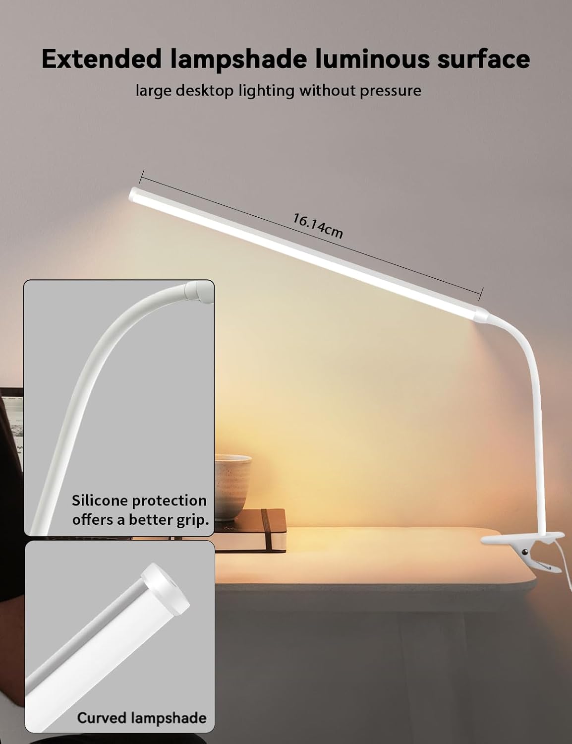 2 Pack LED Desk Lamp with Clamp,Eye-Friendly Clip on Lights for Home Office Study Reading,3 Modes 10 Brightness,Long Flexible Goose-Neck,Swing Arm Architect Task Table Lamps USB Usage