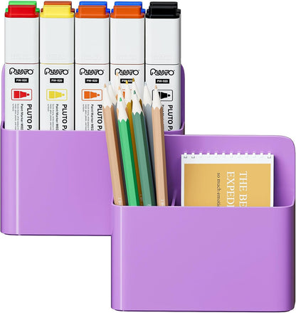 Marbrasse Magnetic Dry Erase Marker Holder,Pen and Eraser Holder for Whiteboard，Magnet Pencil Cup Utility Storage Organizer for Office, Refrigerator, Locker and Metal Cabinets (2 Pack)