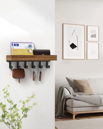 Key Holder Wall Mount Magnetic Adhesive, Key Hooks Rack with Shelf | Key Hanger with Mail Organizer for RV Camper Fridge Living Room Decor, Home Essentials, Black