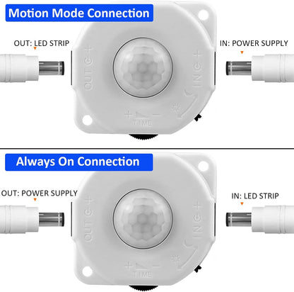 JOYLIT Dotless Motion Sensor COB LED Strip Kit 16.4FT 6000K Indoor | Dual Day/Night Modes, 0-300S Auto-off Delay, 320 LEDs/M Cool White, Includes 12V Adapter, PIR Sensor, Extension Cord
