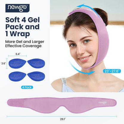 NEWGO Wisdom Teeth Ice Pack Head Wrap for Face Oral Surgery, FSA Eligible | Face Ice Pack with 4 Hot Cold Gel Pack for TMJ, Tooth Extraction, Tonsillectomy Recovery