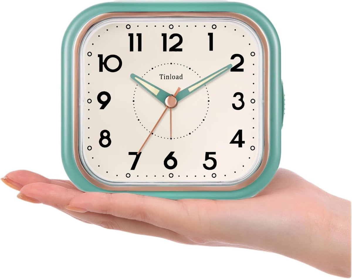 Tinload 4.3" Vintage Retro Analog Alarm Clock, Super Silent Non Ticking Clock with Manual Light, Snooze, Battery Operated, Simply Design, for Living Room, Bedroom, Bedside, Desk(Blue-V2)