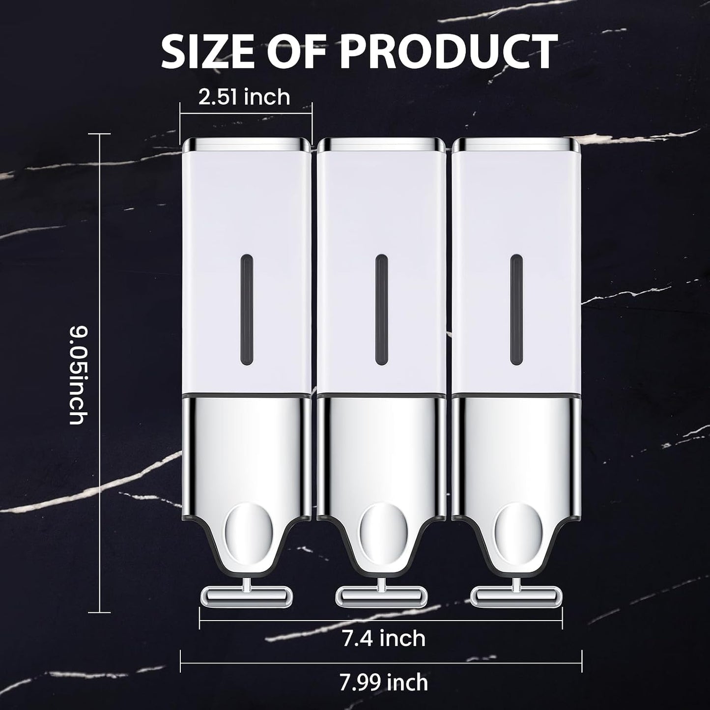 EHORIA Shampoo and Conditioner Dispenser, Shower Soap Dispenser | Shower Dispenser 3 Chamber No Drill, Wall Mounted Refillable Bottles, Shower Accessories for Bathroom, RV&Hotel,18.6oz 3 in 1