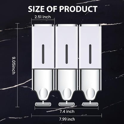 EHORIA Shampoo and Conditioner Dispenser, Shower Soap Dispenser | Shower Dispenser 3 Chamber No Drill, Wall Mounted Refillable Bottles, Shower Accessories for Bathroom, RV&Hotel,18.6oz 3 in 1