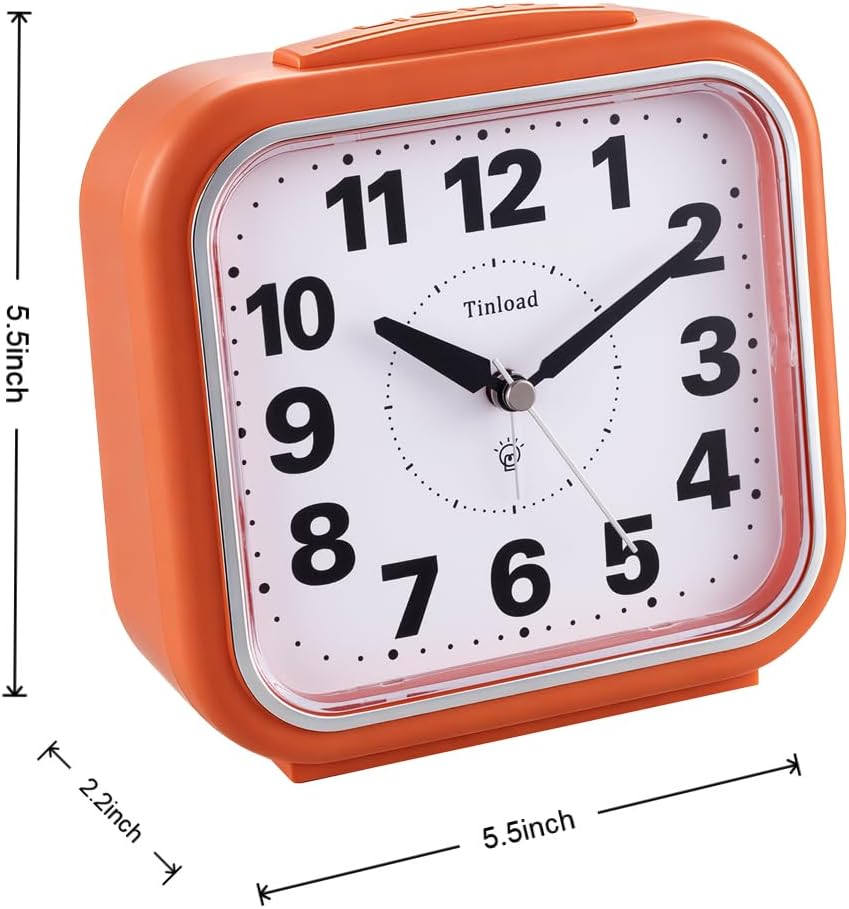 Tinload 5.5" Large No Ticking Analog Alarm Clock,Silent Readable for Seniors,Easy to Set,Gradual Rise Alarm,Big Numbers,Gentle Wake,Snooze, Lighted on Demand,Battery Operated,Black