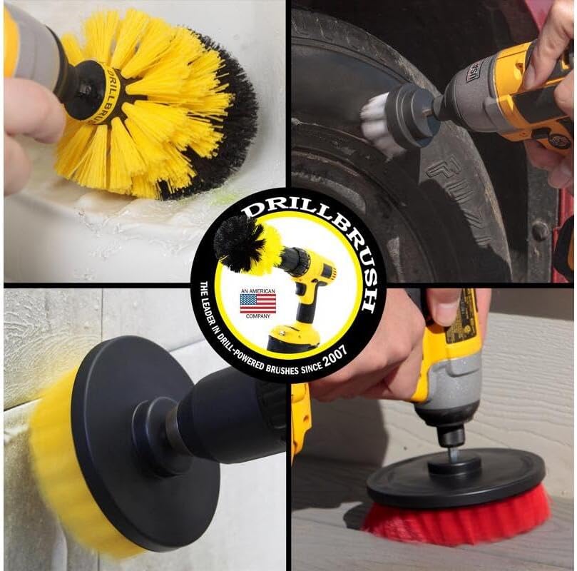 Drillbrush Electric Nylon Drill Brush Attachment Set for Bathroom Cleaning | Power Scrubber Brush Kit for Bathtub, Shower & Tile - Grout Cleaner Kit - All-Purpose Household Cleaning Brushes for Drill