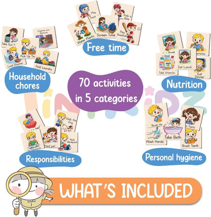 TinyKidz Wooden Daily Routine Chart 11x15, Schedule Board for Kids, Wooden Chore Chart for Kids, Responsibilities Chart for Toddlers, Morning Bedtime Routine for Toddlers