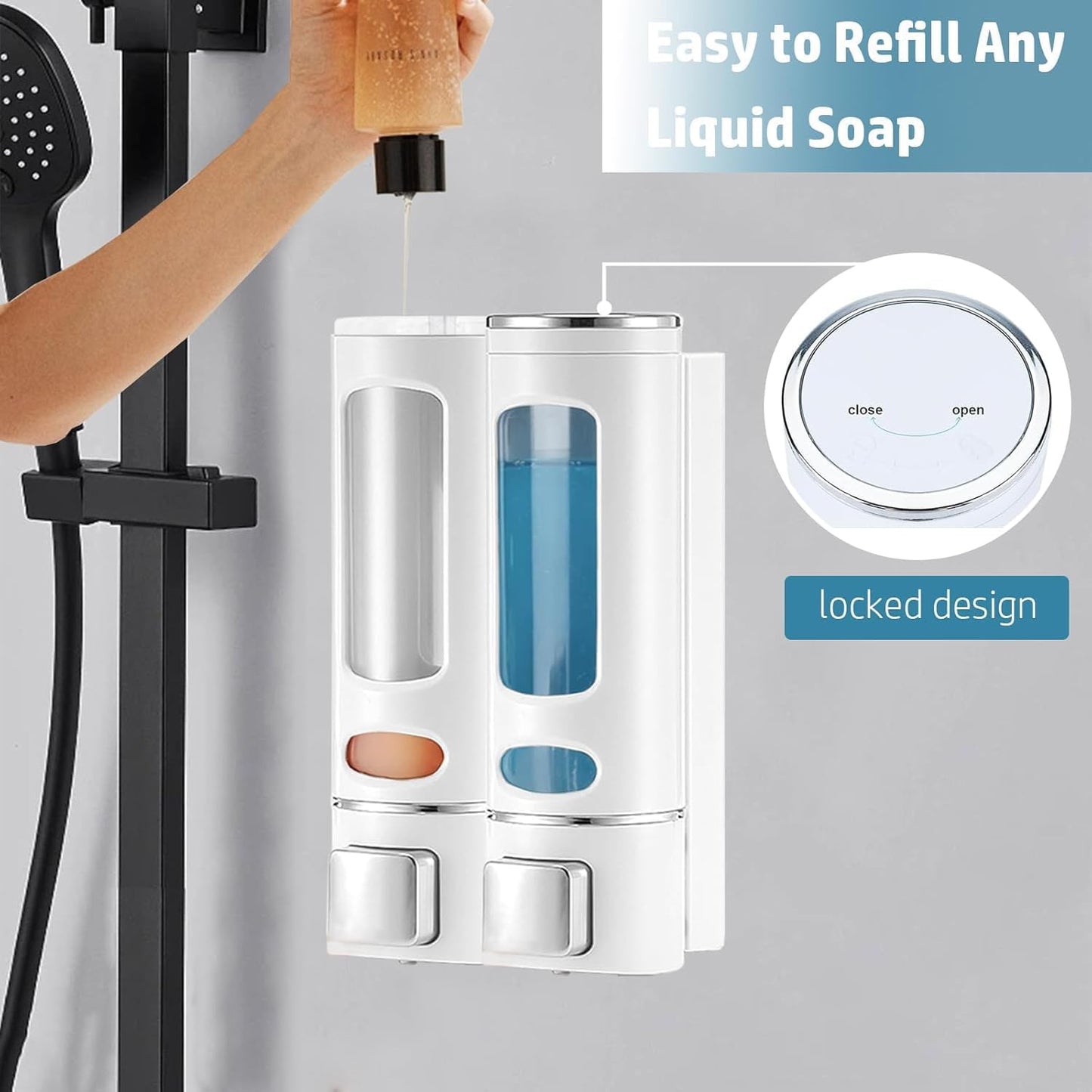 Single Wall Mounted Hand Soap Dispenser, 13.5oz/400ml Black Showe | Clear Refillable Liquid Lotion Soap Dispenser, Gel Container Shower Pump Dispenser and Organizer for Bathroom Kitchen