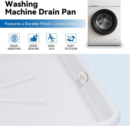 30x32inch Washing Machine Drain Pan, with Raised Edge, Black | Heavy Durable Plastic, with 1" Drain Fittings, Laundry Floor Protector, Waterproof Washing Machine Tray, Leak-Proof
